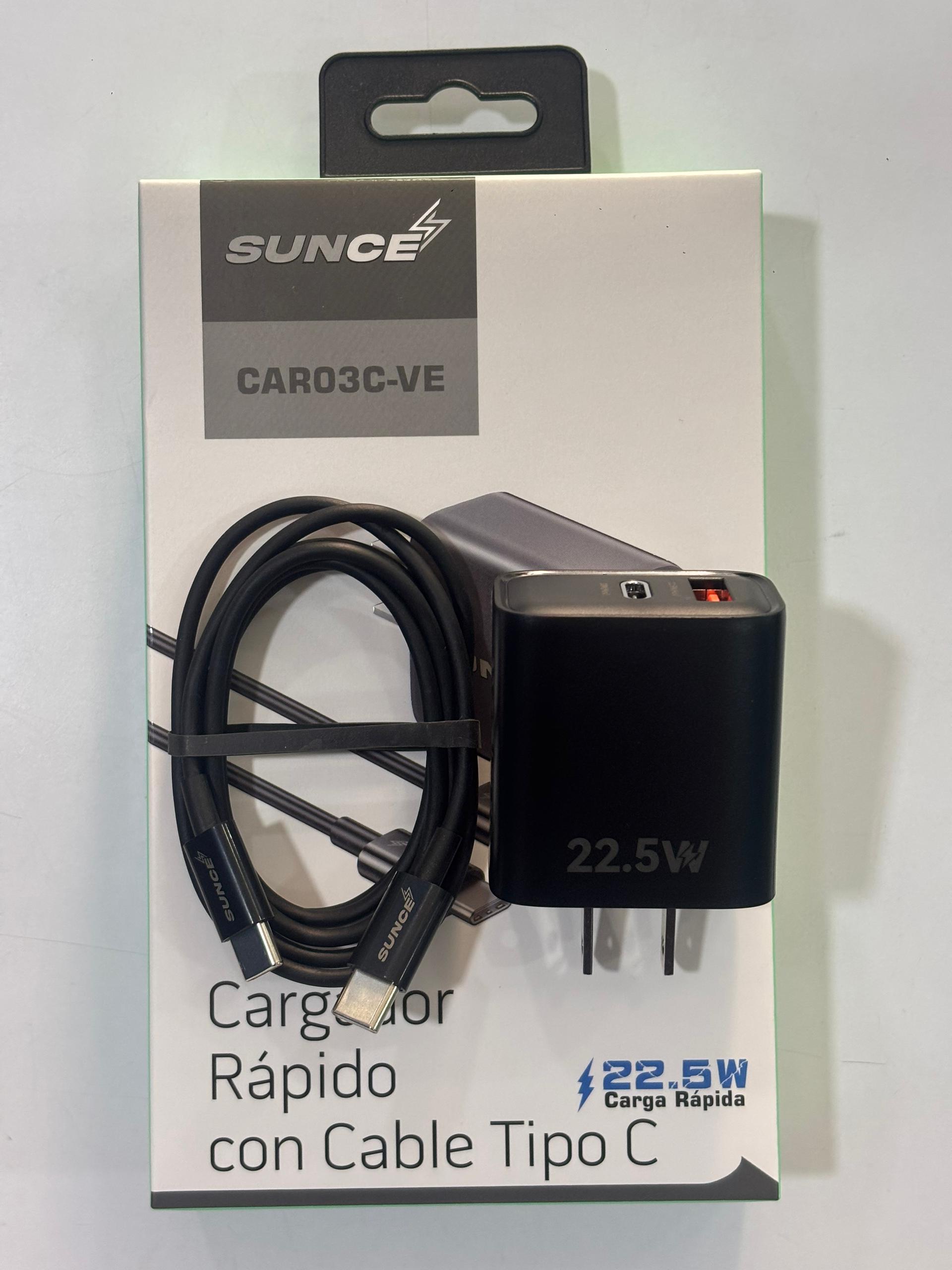 CARGADOR SUNCE DOBLE PUERTO TIPO C A TIPO C 22W NEGRO